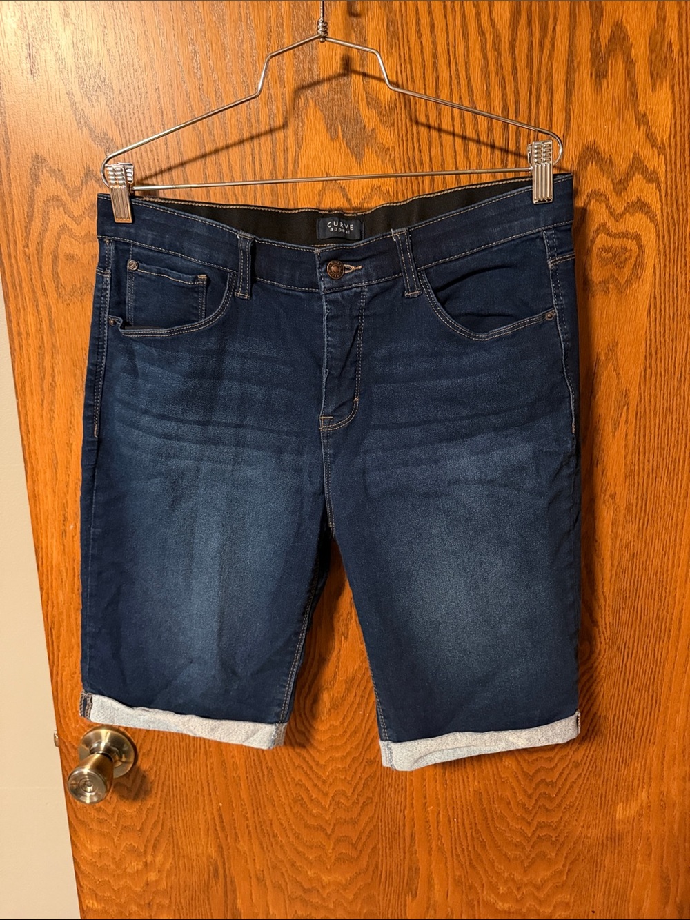 Dark Blue Denim Jean Shorts with Rolled Hem